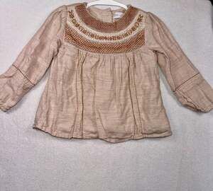 Zara Baby Embroidered Smocked Yoke Blouse Top Size 2-3 Years